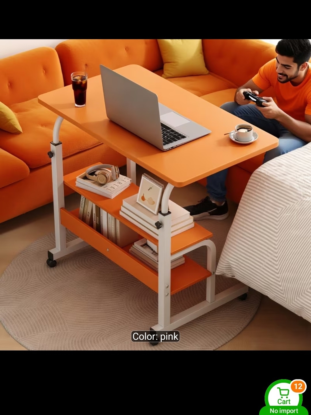 Adjustable Rolling Laptop Table - Bright Orange